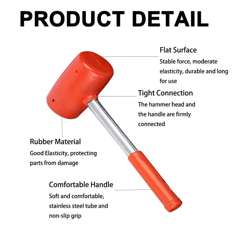  [AUSTRALIA] - Utoolmart Red Rubber Hammer, 26 Ounce, Soft-Face Hammer, Anti-Slip Stainless Steel Tube, Rubber Handle Rubber Head Mallet Grip for All Jobs DIY Hand Tool 750g