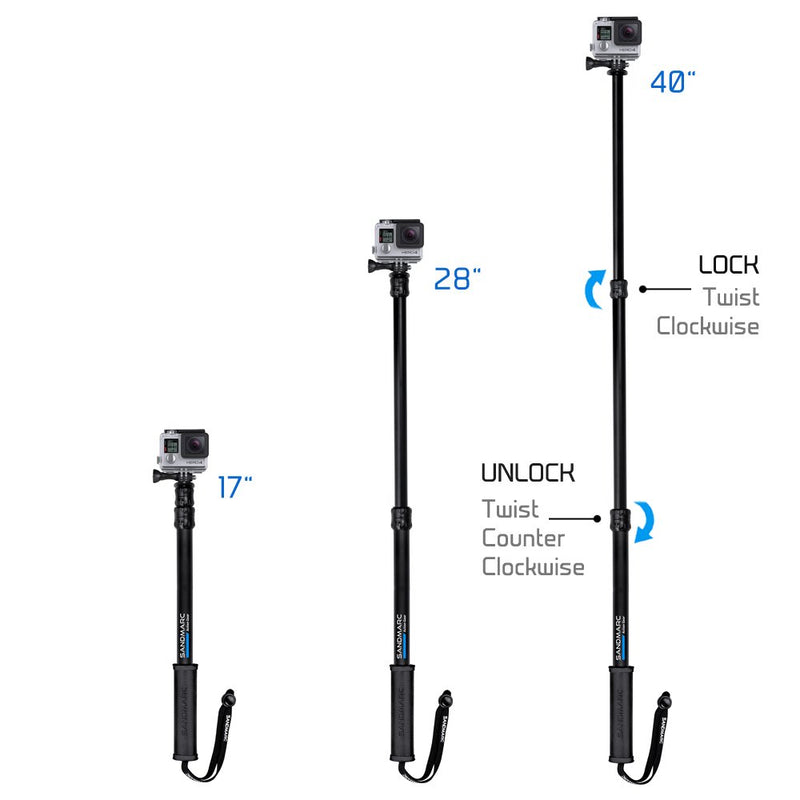  [AUSTRALIA] - SANDMARC Pole - Black Edition: 17-40” Waterproof Extension Pole (Selfie Stick) for GoPro Hero 9, 8, Max, 7, 6, Fusion, Hero 5, 4, 3 - with Remote Clip