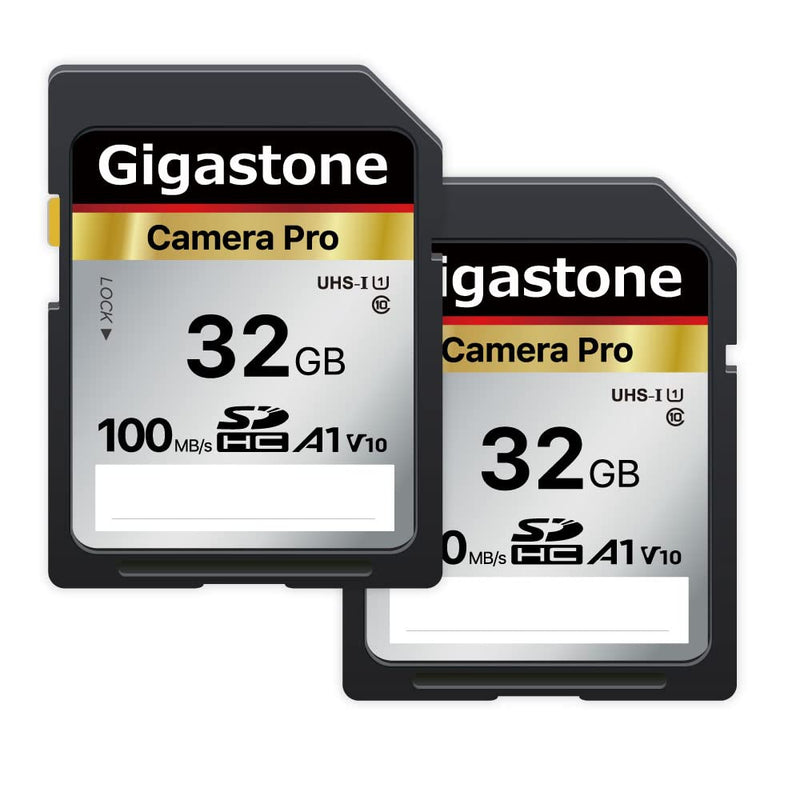  [AUSTRALIA] - Gigastone 32GB 2-Pack SD Card, Camera Pro, A1 V10 SDHC Memory Card High Speed Full HD Video Compatible with Canon Nikon Sony Pentax Kodak Olympus Panasonic Digital Camera, with 2 Mini Cases SD 32GB A1 V10 2PK