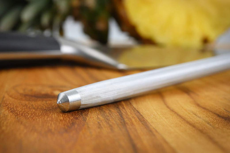  [AUSTRALIA] - Professional Knife Steel Magnetized for Safety. Our Honing Rod Has an Oval Handle for a Firm Grip and is Built For Daily Use, Perfect for Chefs and Home Cooks Alike! (10", 3 Dot) 10" 3 Pin