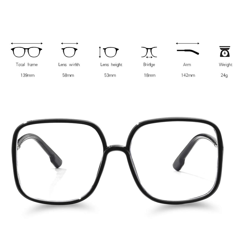 BIGGY Oversized Square Blue Light Blocking Glasses - Ultralight Fashion Nerd Frames for Women Men Black - LeoForward Australia