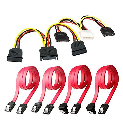  [AUSTRALIA] - Qook SSD / SATA III Hard Drive Connection Cables (1x 4 Pin to Dual 15 Pin SATA Power Splitter Cable, 1x 15 Pin to Dual 15 Pin SATA Power Splitter Cable, 4x SATA Data Cables), 6 Pack