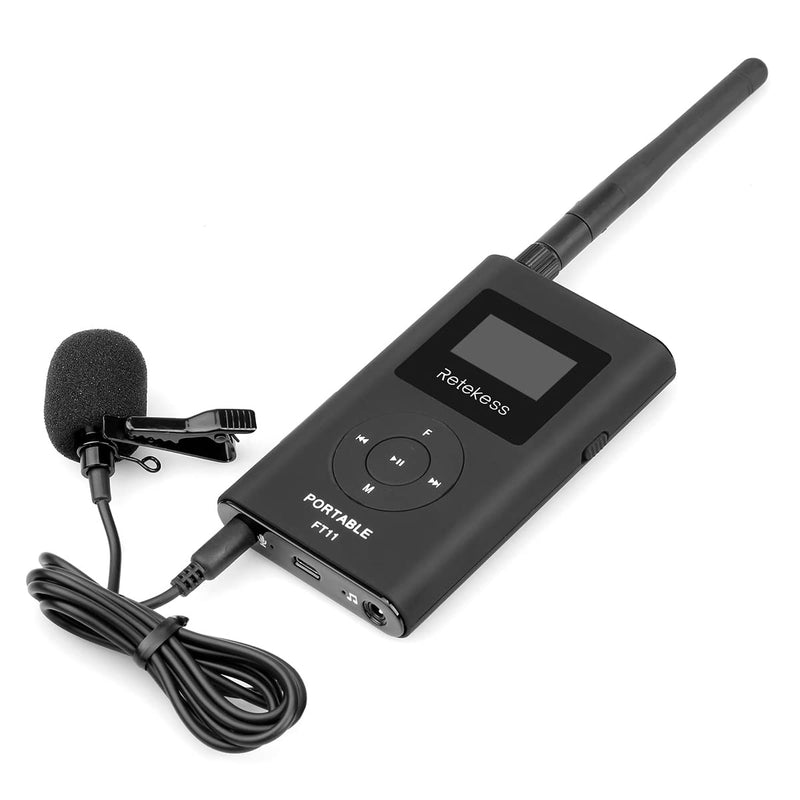  [AUSTRALIA] - Retekess FT11 FM Transmitter,Portable FM Broadcast Transmitter for Church with Microphone, Rechargeable FM Radio Stereo Station for Drive-in Movie,Parking Lot,Support TF Card AUX Input