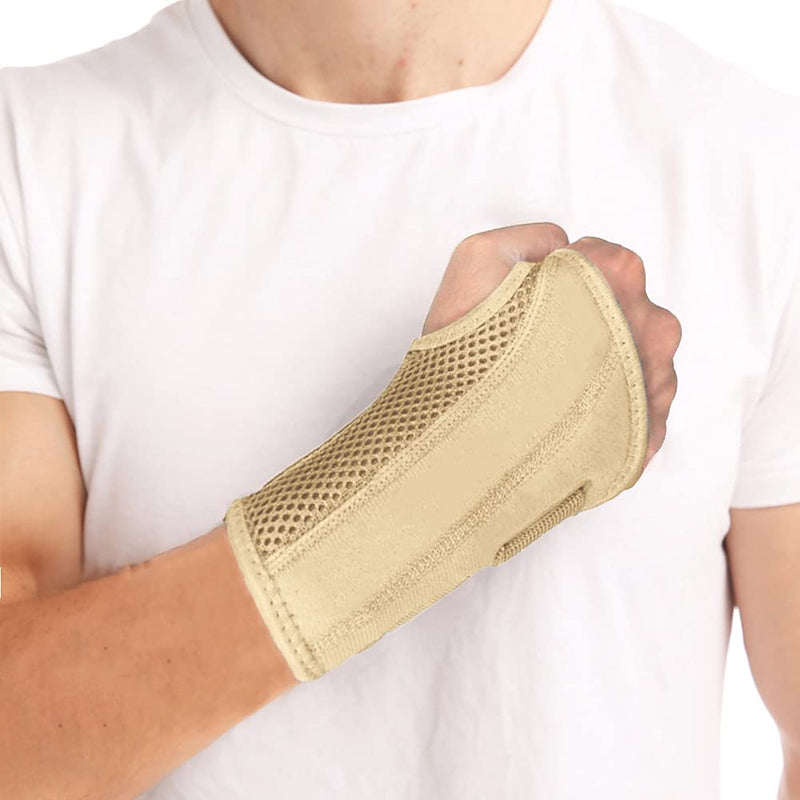  [AUSTRALIA] - NuCamper Wrist Brace Carpal Tunnel Right Left Hand for Men Women, Night Wrist Sleep Supports Splints Arm Stabilizer with Compression Sleeve Adjustable Straps,for Tendonitis Arthritis Pain Relief (Left Hand-Beige, Small/Medium (Pack of 1)) Left Hand-Beige