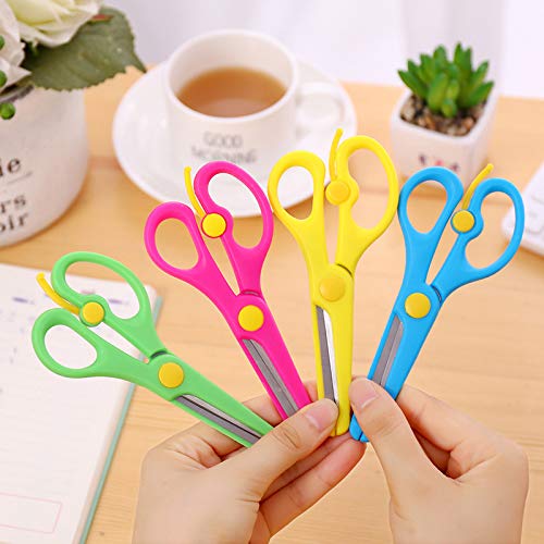  [AUSTRALIA] - 4Pcs Preschool Training Scissors Children Safety Scissors Pre-School Training Scissors Safety Scissors Art Craft Scissors，Assorted Colors(4 colors)