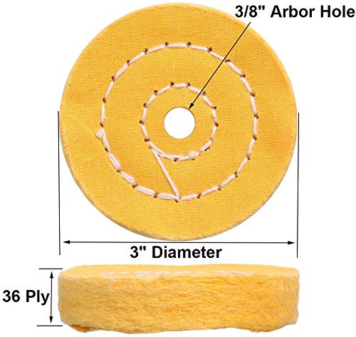  [AUSTRALIA] - SCOTTCHEN 3 Inch Ultra fine Cotton 1 Treated Yellow Cotton 1 Fine Cotton 1 Buffing Polishing Wheel 2/5 inch Arbor Hole for Mini Bench Grinder with one 1/4" Shank for Drill 3pcs