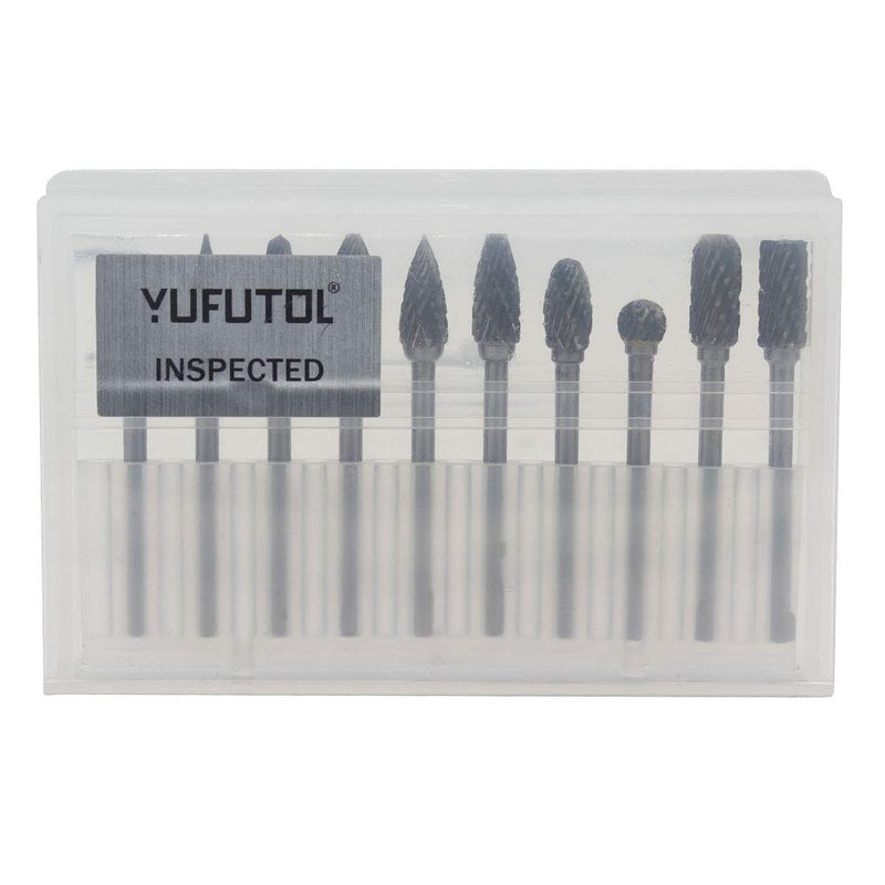 YUFUTOL Carbide Burr Set - 10pcs Double Cut Solid Carbide Rotary Burrs 3mm(0.118'') Shank Fits Die Grinder Drill for Woodworking,drilling Metal Carving Engraving Polishing - LeoForward Australia