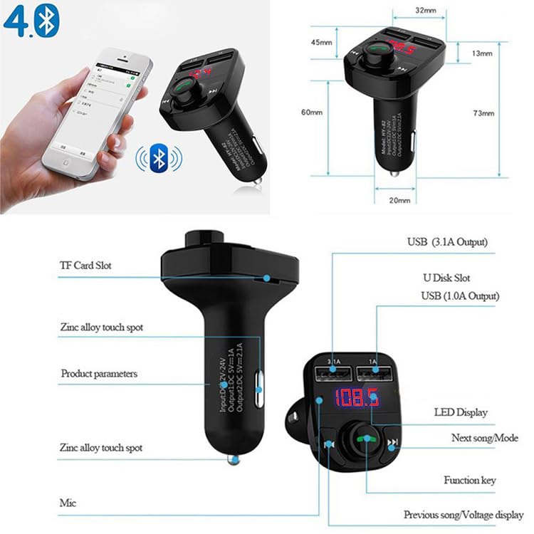  [AUSTRALIA] - Dual USB Car Charger Handsfree Bluetooth Car Kit Car FM Transmitter Wireless FM Modulator Transmitter