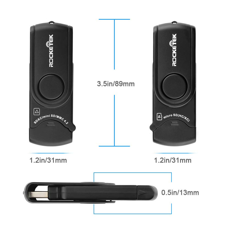  [AUSTRALIA] - Rocketek RT-CR3A 11 In 1 USB 3.0 Memory Card Reader/Writer with A Build-in Card Cover and 2 Slots (SD Card + Micro SD Card) for SDXC, Uhs-I SD, SDHC, SD, Micro SDXC, Micro SDHC, Micro SD, MMC Memory Cards USB 3.0 card reader