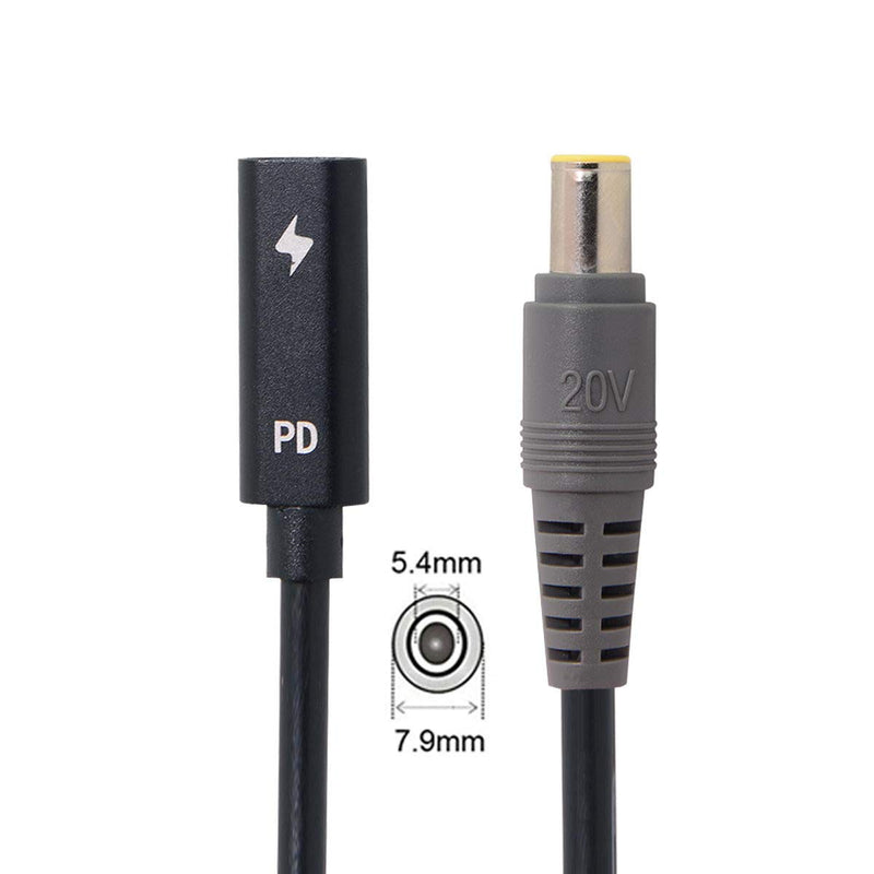 Xiwai Type C USB-C Female Input to DC Power PD Charge Cable fit for Laptop 18-20V (7.9x5.4mm for HP) Black 7.9x5.4mm - LeoForward Australia