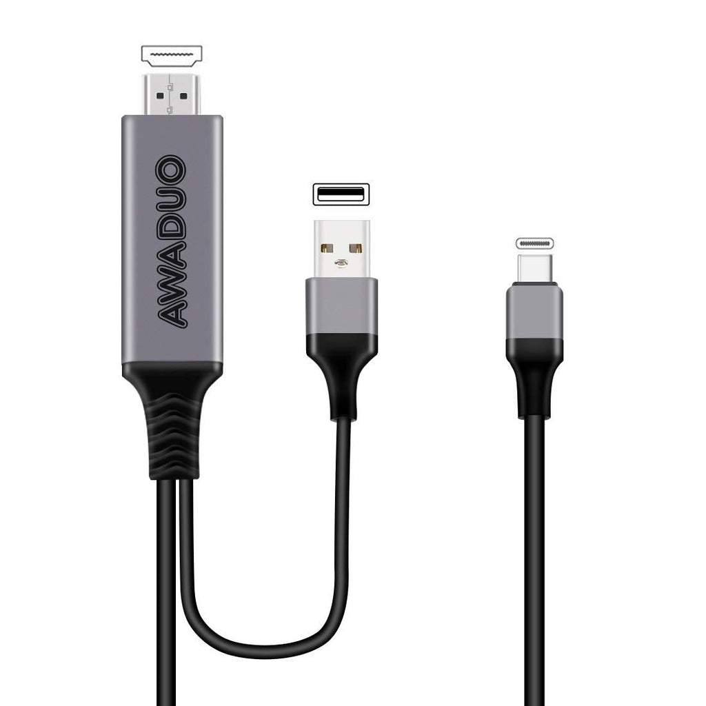  [AUSTRALIA] - USB C to HDMI Adapter with Charging Cable, AWADUO Type c to HDMI Adapter 4K 30Hz Compatible with MacBook 2018 iPad Pro,iMac,ChromeBook Pixel,Galaxy S9 Note9 S10 Surface Book Pro- 6.6FT (6.6FT, Black)