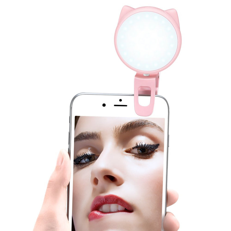 OURRY Selfie Clip on Ring Light, Mini Rechargeable 9 Level Adjustable Brightness Light with 32 LED, 2-8 Hours, USB Flash Lighting for iPhone/Android Cell Phone Photography,Video, Vlogging - Pink - LeoForward Australia