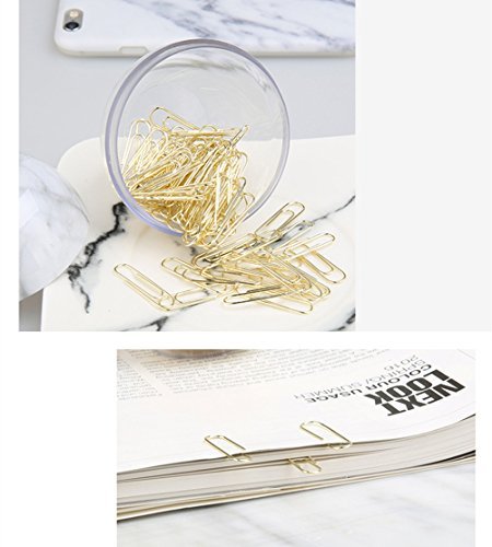  [AUSTRALIA] - MultiBey Gold Paper Clips in Elegant Magnetic Marble White Clip Holder, 28mm, 100 Clips per Box