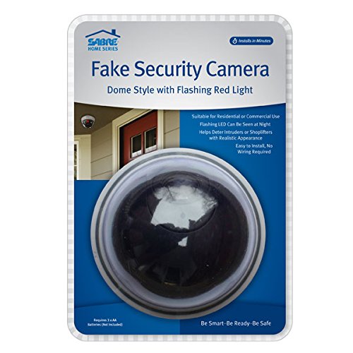  [AUSTRALIA] - SABRE HS-FSCD Fake Camera for Security – Realistic Dome Style Design with Flashing Red LED Light for Outdoor or Indoor Use, No Wiring, Easy to Install – White