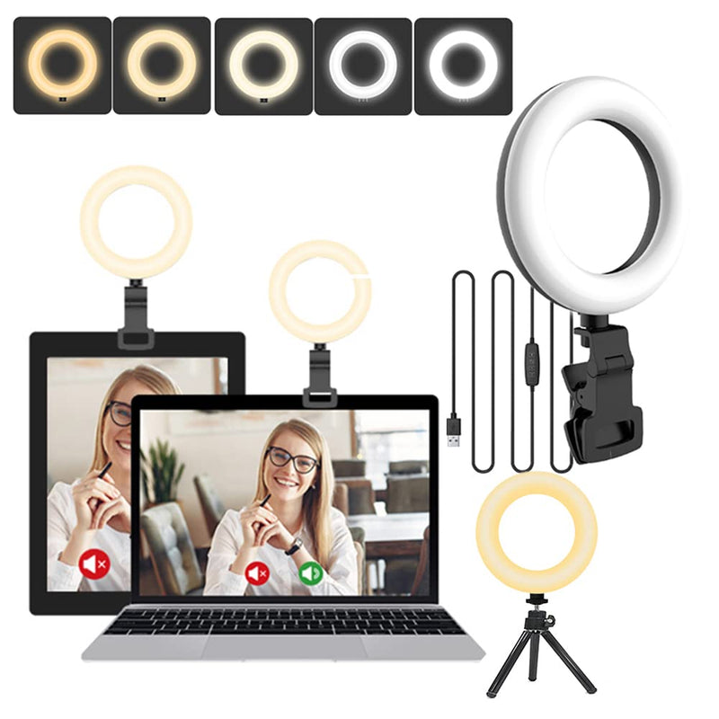 [AUSTRALIA] - XINBAOHONG Video Conference Lighting Kit, 5" Ring Light Clip on Laptop Monitor with Tripod Stand Webcam Zoom Lighting for Remote Working Self Broadcasting and Live Streaming