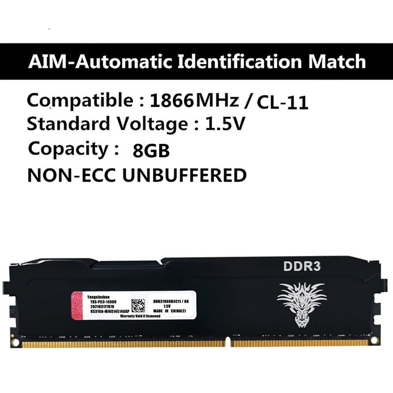  [AUSTRALIA] - Yongxinsheng 16GB (8GBx2) DDR3 1866MHz (PC3 14900) CL11 Desktop Memory 240Pins 1.5V Non-ECC Unbuffered Ddr3 UDIMM RAM - Black DDR3 (8GBx2) 1866Mhz