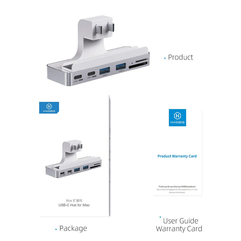  [AUSTRALIA] - Hagibis iMac Hub with 1000Mbps RJ45, USB C 3.1, USB 3.0 Ports and SD/Micro SD Card Reader, USB-C Clamp Hub USB C Docking Station for 2021 iMac 24 inch (with RJ45) With RJ45