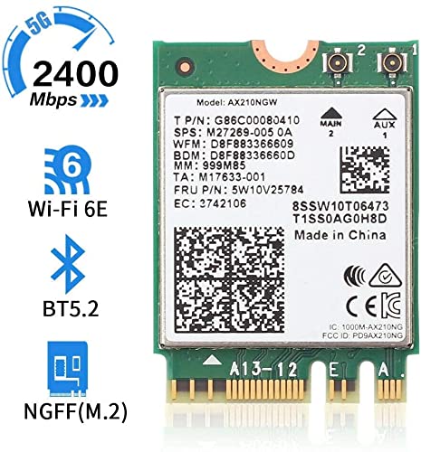  [AUSTRALIA] - AX210NGW WiFi Card, WiFi 6E AX210NGW M.2 2230 Wireless WiFi Card BT5.2 802.11ax Tri-Band 160MHz 2x2 MU-MIMO AX210 3000Mbps NGFF, Support Windows 10 64bit, M.2/NGFF