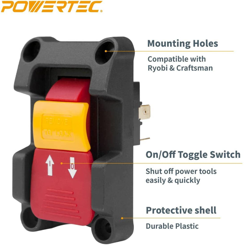  [AUSTRALIA] - POWERTEC 71006 Safety Locking Switch – Dual Voltage 110V/220V Table Saw Switch Replacement w/On Off Toggle for Power Tools