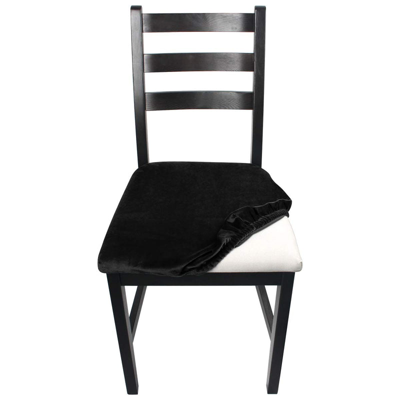  [AUSTRALIA] - NORTHERN BROTHERS Velvet Dining Room Chair Seat Covers Stretch Chair Covers for Dining Removable Washable Furniture Protector Slipcovers (Velvet Black, Set of 2) Velvet Black
