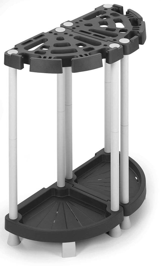  [AUSTRALIA] - Variable device holder made of robust plastic in black/gray. Divisible as a corner or wall solution. For many devices, such as brooms, rakes and much more. Dimensions: 73 x 37.5 x 77.5 cm