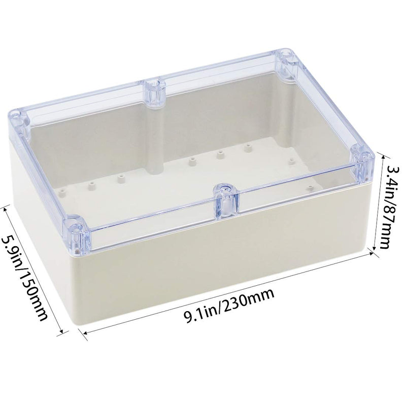  [AUSTRALIA] - Zulkit Junction Box ABS Plastic Dustproof Waterproof IP65 Universal Electrical Boxes Project Enclosure Grey with Clear Cover 9.1 x 5.9 x 3.4 inch (230 x 150 x 87mm) 9.1"x5.9"x3.4"