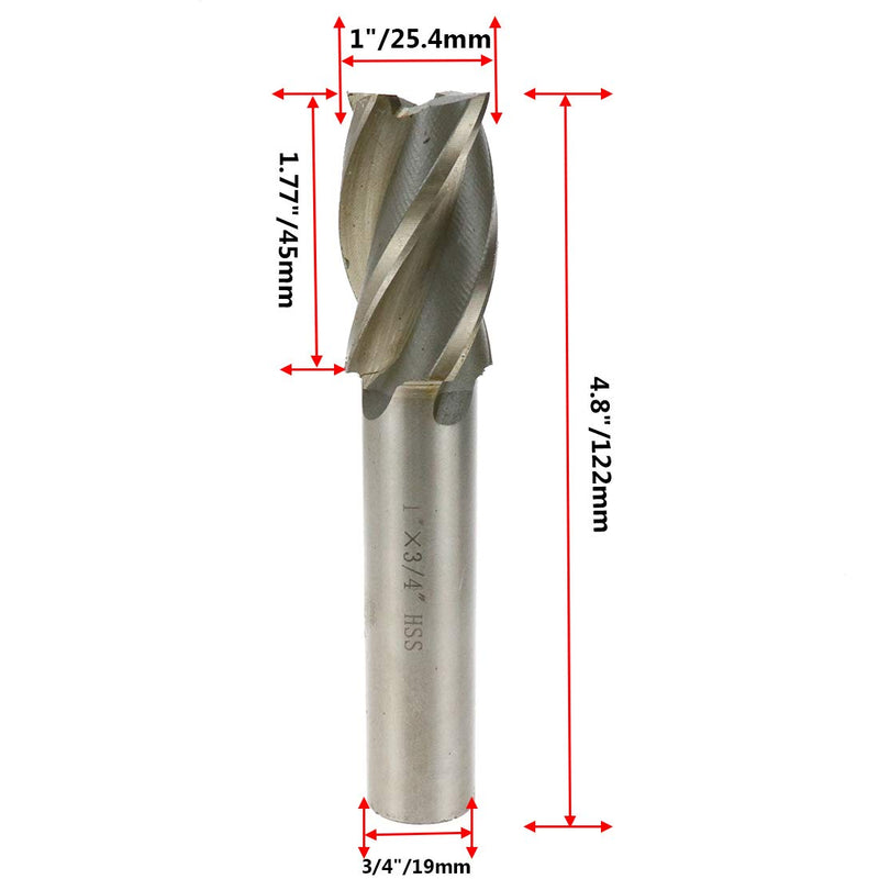  [AUSTRALIA] - Rannb End Mill 1" Cutting Dia 3/4" Shank Dia Straight Shank 4 Flute End Mill Drill Bit 1"×1" 1pcs