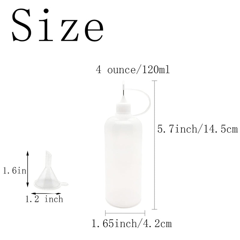  [AUSTRALIA] - 5 Pcs Precision Tip Applicator Bottles, MYYZMY 4 Ounce Needle Tip Bottle, with 2 Pcs Mini Funnel, White Lid