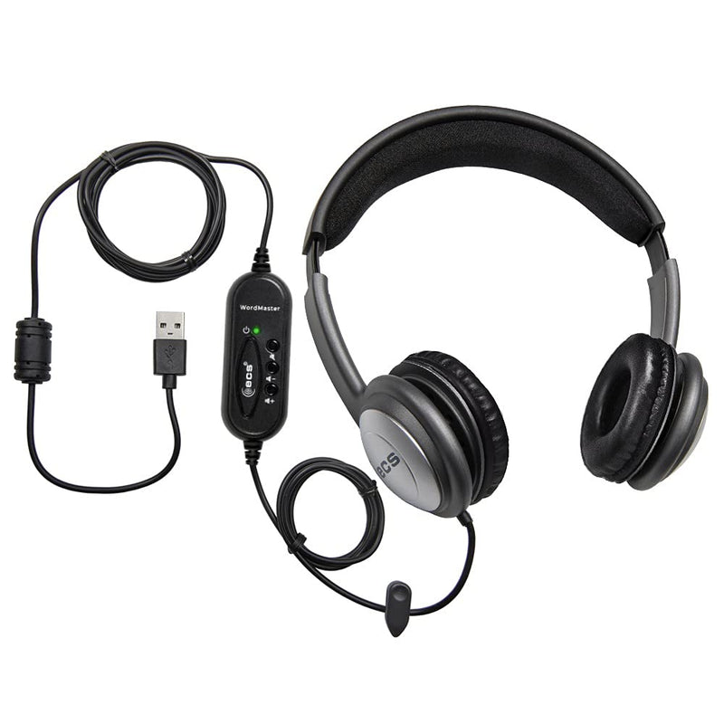  [AUSTRALIA] - ECS WordSlinger Over Head USB Transcription Headset | Medical Transcriber Equipment Earphones with Letherette Cushioning |Transcribing Headphones with Volume Control and Noise Reduction