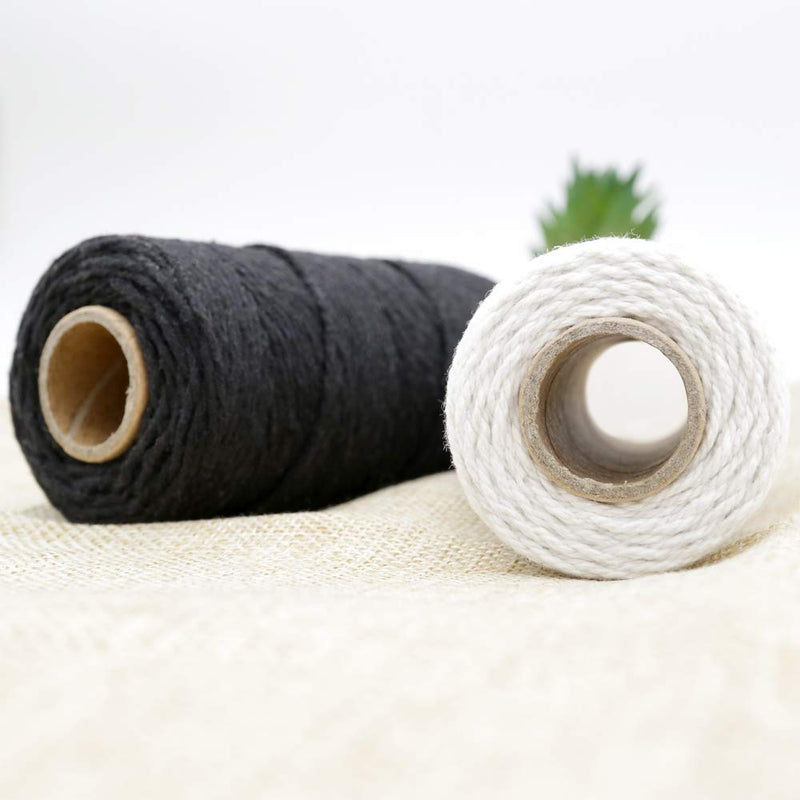  [AUSTRALIA] - White String,Black String,656 Feet Cotton String,2mm Christmas String Bakers Twine for Gardening,Decoration,Tying,Crafts and Christmas Gift Wrapping 2 Pcs Black & White