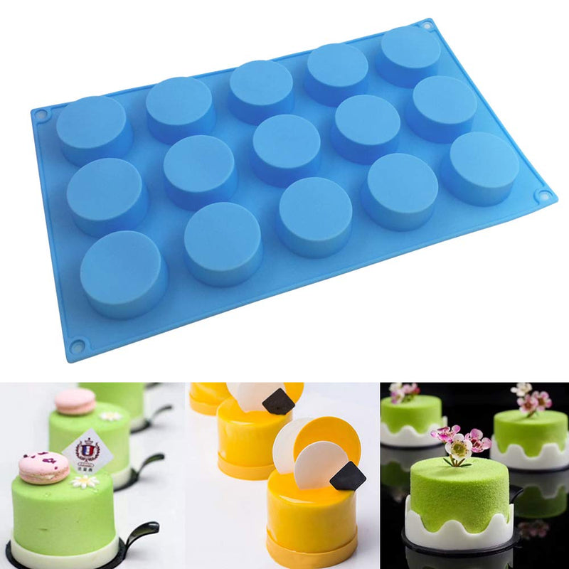  [AUSTRALIA] - SENHAI 3 Pcs 15 Holes Cylinder Silicone Molds for Making Chocolate Candy Soap Muffin Cupcake Brownie Cake Pudding Baking Cookie - Purple Blue Pink