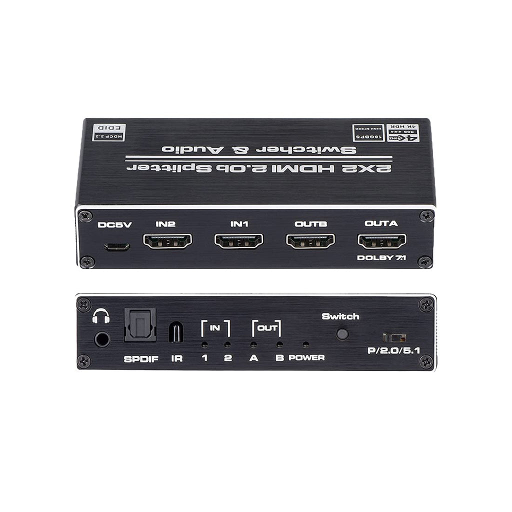  [AUSTRALIA] - HDMI Switch 2x2, 2 Ports HDMI Switch Splitter 2 in 2 Out with IR Remote Control, Support HDMI 2.0, HDCP 2.2, Ultra HD, 4K x 2K@60Hz, 3D, 1080P (Dual Monitors Duplicate/ Mirror Only)