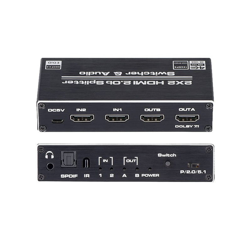  [AUSTRALIA] - HDMI Switch 2x2, 2 Ports HDMI Switch Splitter 2 in 2 Out with IR Remote Control, Support HDMI 2.0, HDCP 2.2, Ultra HD, 4K x 2K@60Hz, 3D, 1080P (Dual Monitors Duplicate/ Mirror Only)