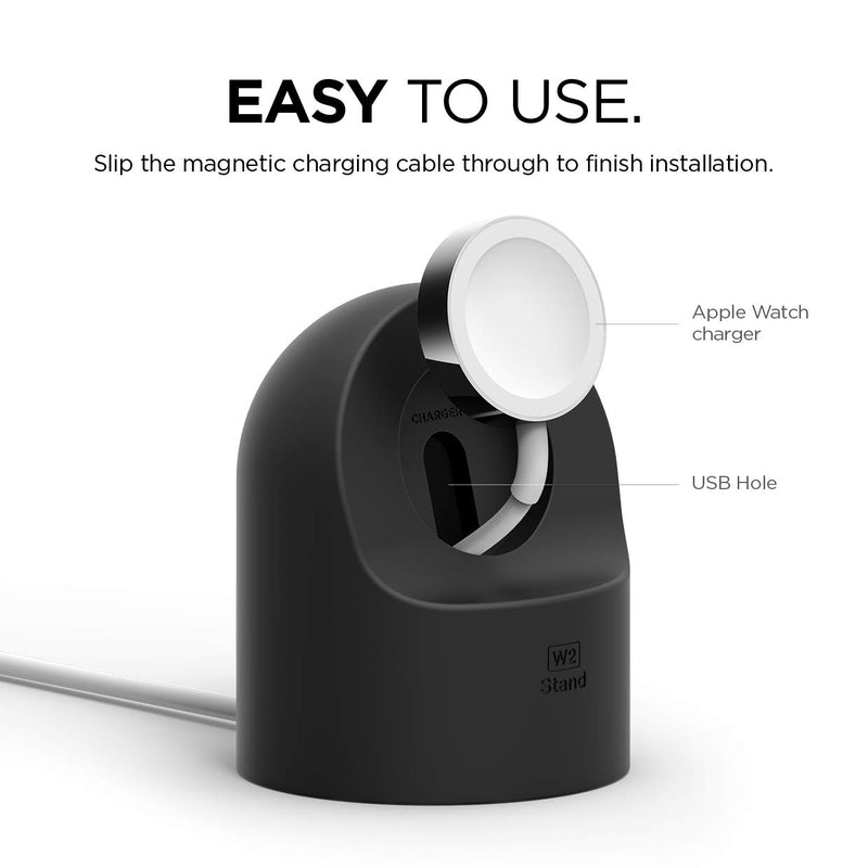  [AUSTRALIA] - elago W2 Charger Stand Compatible with Apple Watch Series 7/6/SE/5/4/3/2/1 (45mm, 44mm, 42mm, 41mm, 40mm, 38mm), Nightstand Mode (Black) Black