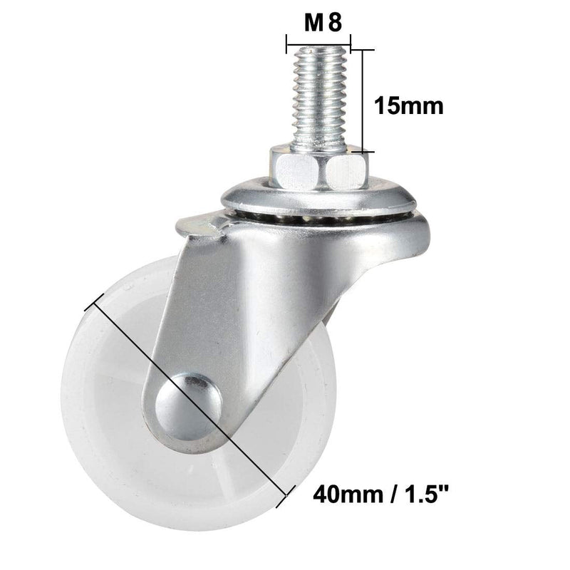  [AUSTRALIA] - uxcell 1.5 Inch Swivel Caster Wheels PP 360 Degree Threaded Stem Caster Wheel M8 x 15mm, 132lb Total Load Capacity, Pack of 4 (2 with Brake, 2 No Brake)