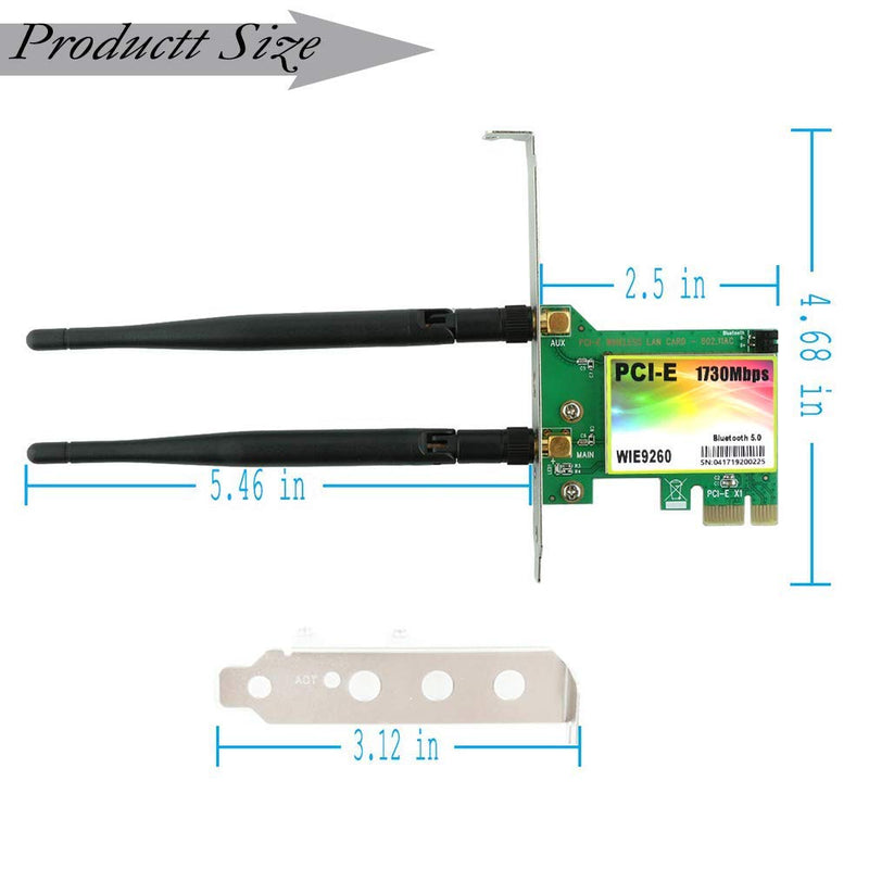  [AUSTRALIA] - Padarsey WiFi Card AC 1730Mbps Bluetooth 5.0 Dual Band Wireless Network Card 9260 PCIe Adapter PCI-E Wireless WiFi Network Adapter for Desktop PC (WIE9260)