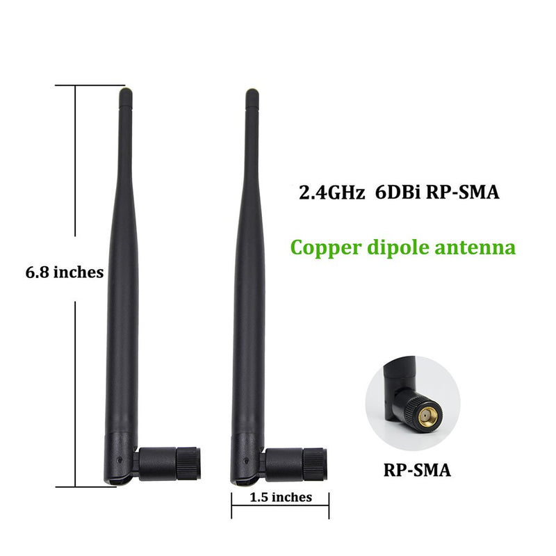 Highfine 2 x 2.4GHz 6dBi Indoor Omni-Directional WiFi Antenna 802.11n/b/g RP-SMA Female Connector + 2 x 20cm/8" U.FL/IPEX to RP-SMA Pigtail Antenna WiFi Cable - LeoForward Australia