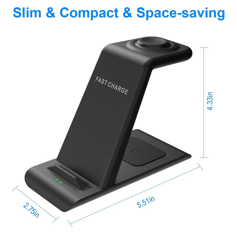  [AUSTRALIA] - HATALKIN 3 in 1 Wireless Charging Station Compatible for Apple Products Multiple Devices Apple Watch 7 SE 6 5 4 3 2 AirPods 3 / Pro/2 iPhone 13 12 11 Pro Max/X/XS/XR/8 Plus Fast Wireless Charger Stand Black