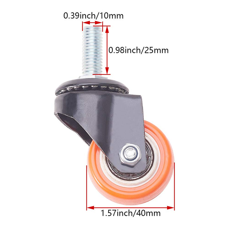  [AUSTRALIA] - MroMax Threaded Stem 40mm Wheel Dia Swivel Caster no Brake for Office Chair Furniture Industrial Equipments Machines Black & Orange 1Pcs 1pcs，Thread diameter 10mm no brakes