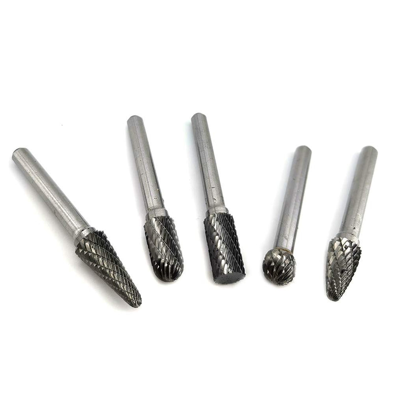 YUELUTOL Carbide Burr Rotary Bits Drill Bundle Set Double Cut - 5 Pieces With 6mm(1/4 inch) Shank For Burr Grinders,Electric Die Grinder,tungsten grinder,Metal Carving, Polishing,Engraving,Drilling - LeoForward Australia