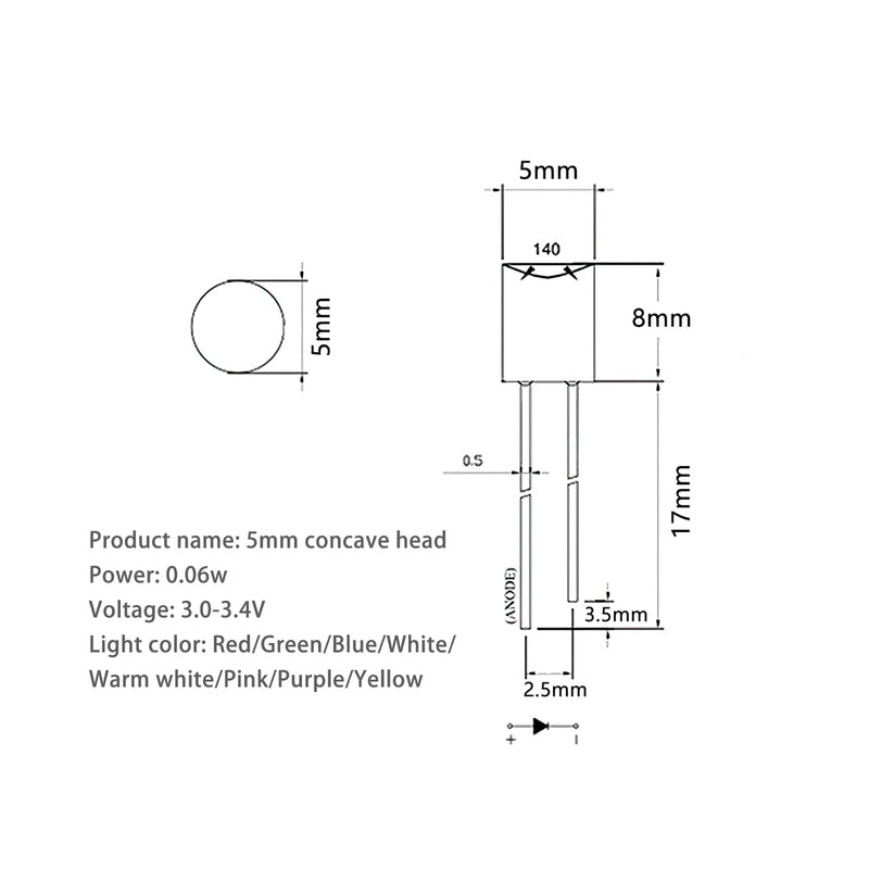  [AUSTRALIA] - (Red 180 degrees) 120 pieces 5 mm high brightness LED clear LED light diode bulb LED lamp, 5 mm smooth cylindrical concave surface 5 mm red