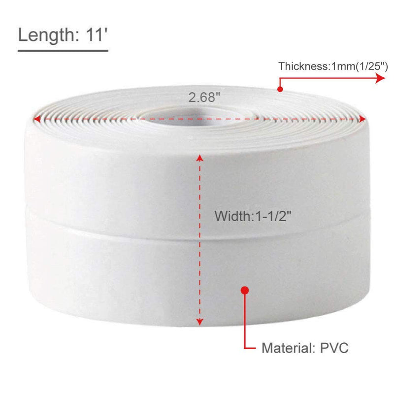  [AUSTRALIA] - 2 Pack Tape Caulk Strip, PVC Self Adhesive Caulking Sealing Tape for Kitchen Sink Toilet Bathroom Shower and Bathtub, 1-1/2" x 11' White White 2PCS