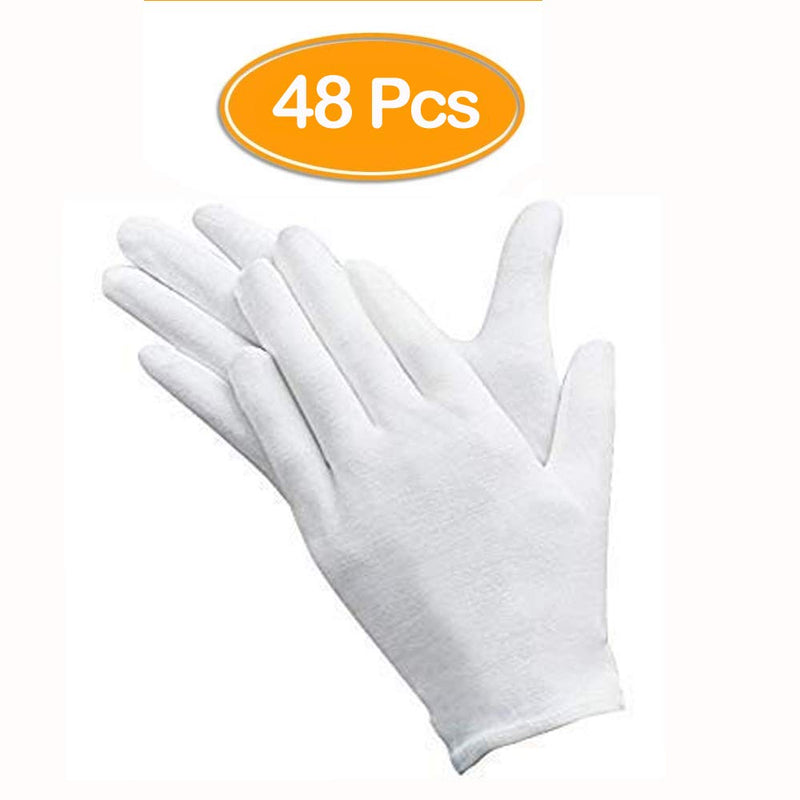  [AUSTRALIA] - 48 Pcs White Gloves, ANDSTON 24 Pairs Soft Cotton Gloves, Coin Jewelry Silver Inspection Gloves, Stretchable Lining Glove, Medium Size