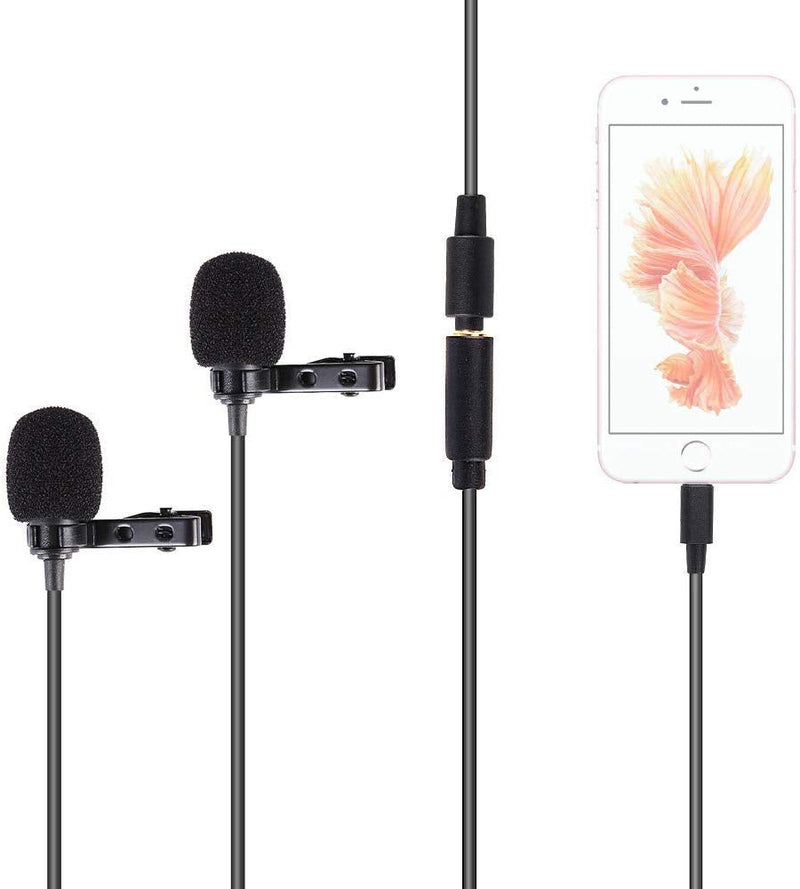  [AUSTRALIA] - Dual Lavalier Lightning Microphone for iOS iPhone 11 Vlog, 20 ft/6m BOYA BY-M2D Dual-Head Lapel Universal Mic with Lightning Plug Adapter for iPhone 11 10 X 8 7 MAC YouTube Video Facebook Live