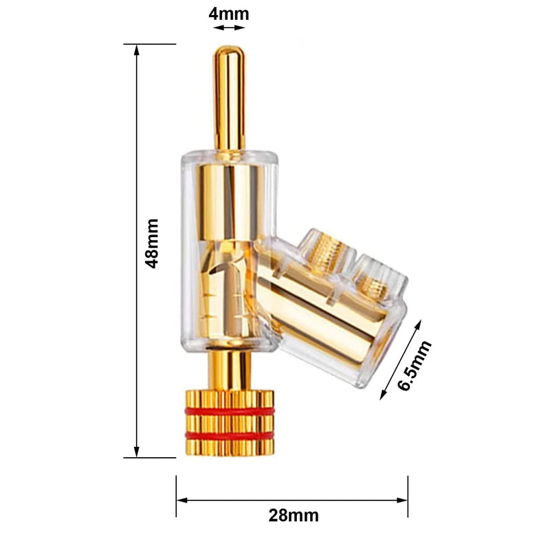  [AUSTRALIA] - Viborg HiFi Speaker Banana Plugs, 45 Degree Angled, Screw Locking 24K Gold Plated Speaker Banana Connectors for Speaker Wire, Audio/Video Receiver, Amplifiers and Sound Systems 4PCs (Gold, UST)