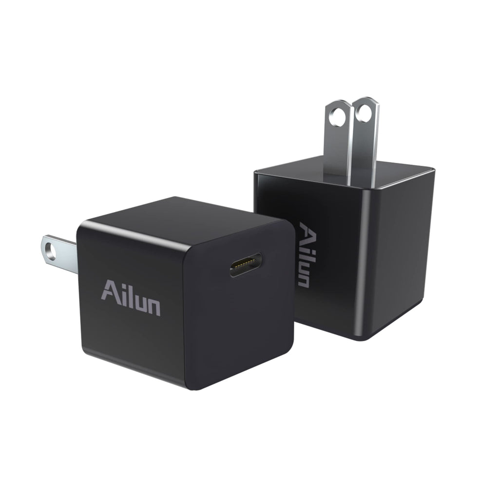  [AUSTRALIA] - Ailun 2Pack 20W USB C Power Adapter,PD Port Thumb Wall Charger Block Fast Charge Compatible with iPhone 14/14 Pro/13/13 Pro/12/12 Pro/12 Mini/11,Galaxy,Pixel 4/3,iPad Pro (Cable Not Included) Black