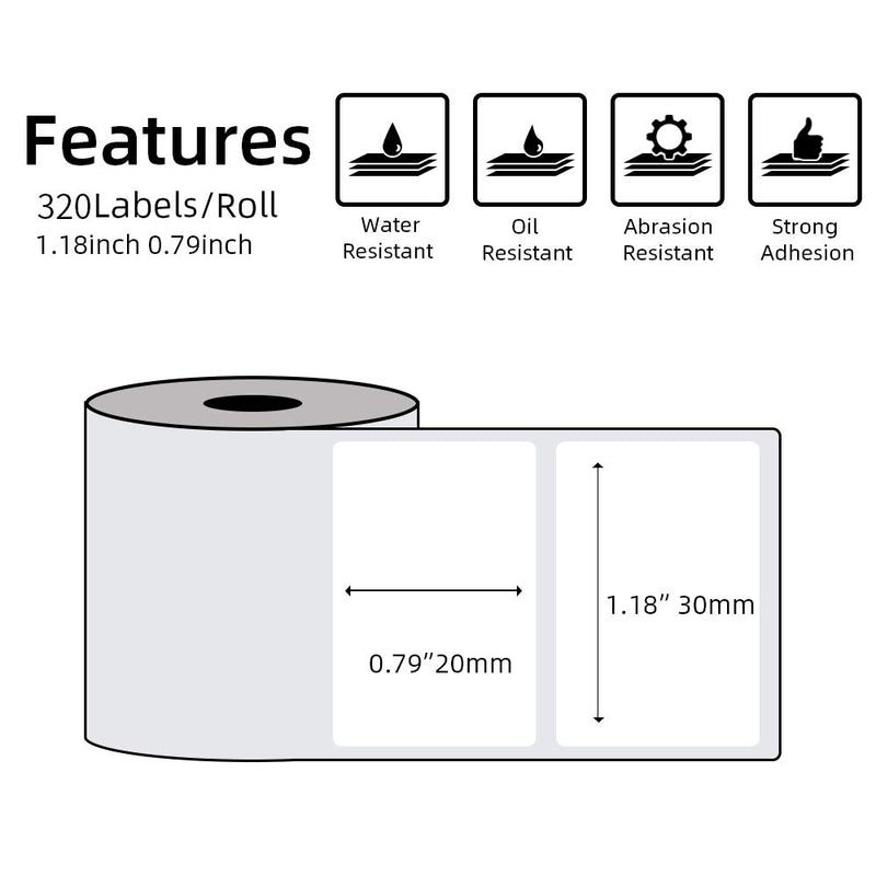 Multi-Purpose Square Self-Adhesive Label for Phomemo M110/M200 Label Printer,1.18" x 0.79" (30x20mm), 320 Labels/Roll, Black on White 1.18" × 0.79" - LeoForward Australia