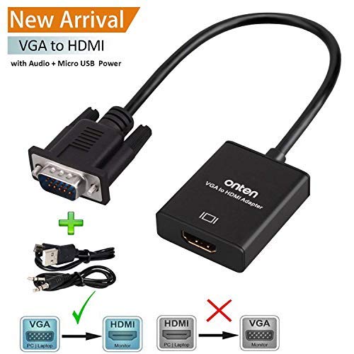  [AUSTRALIA] - VGA to HDMI, Onten 1080P VGA to HDMI Adapter (Male to Female) for Computer, Desktop, Laptop, PC, Monitor, Projector, HDTV with Audio Cable and USB Cable (Black)