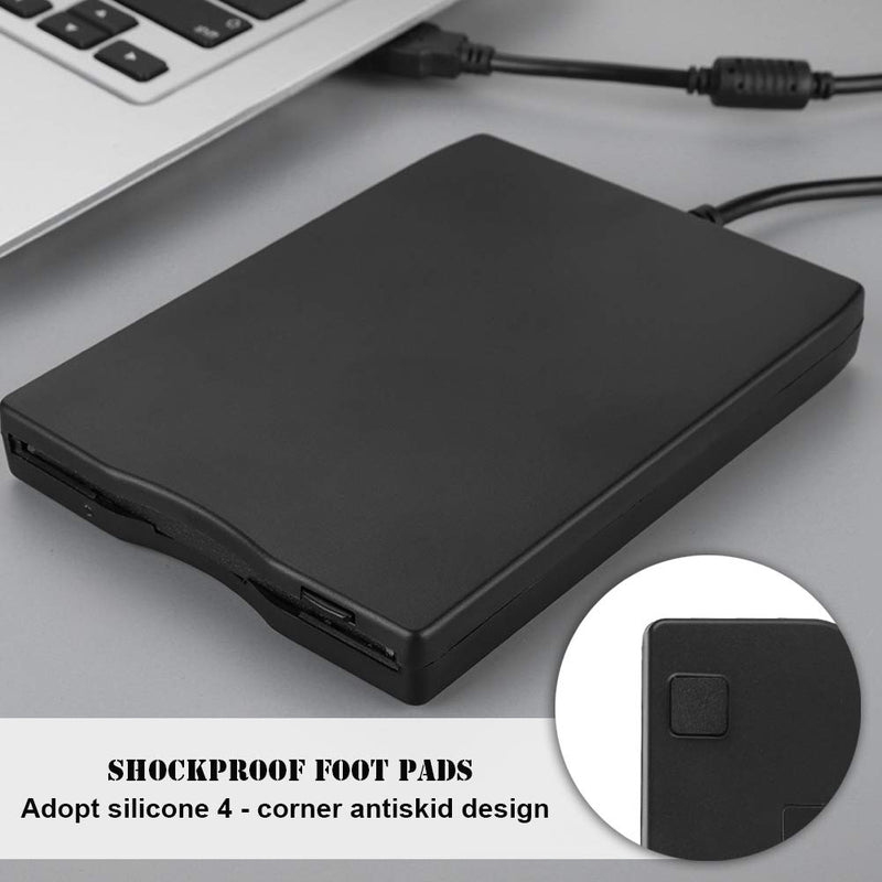  [AUSTRALIA] - 1.44 MB External USB FDD Floppy Disk Drive for PC Laptop , Floppy Diskette Disk Drive Notebook | Black USB External Floppy Diskette with Shockproof Footrest