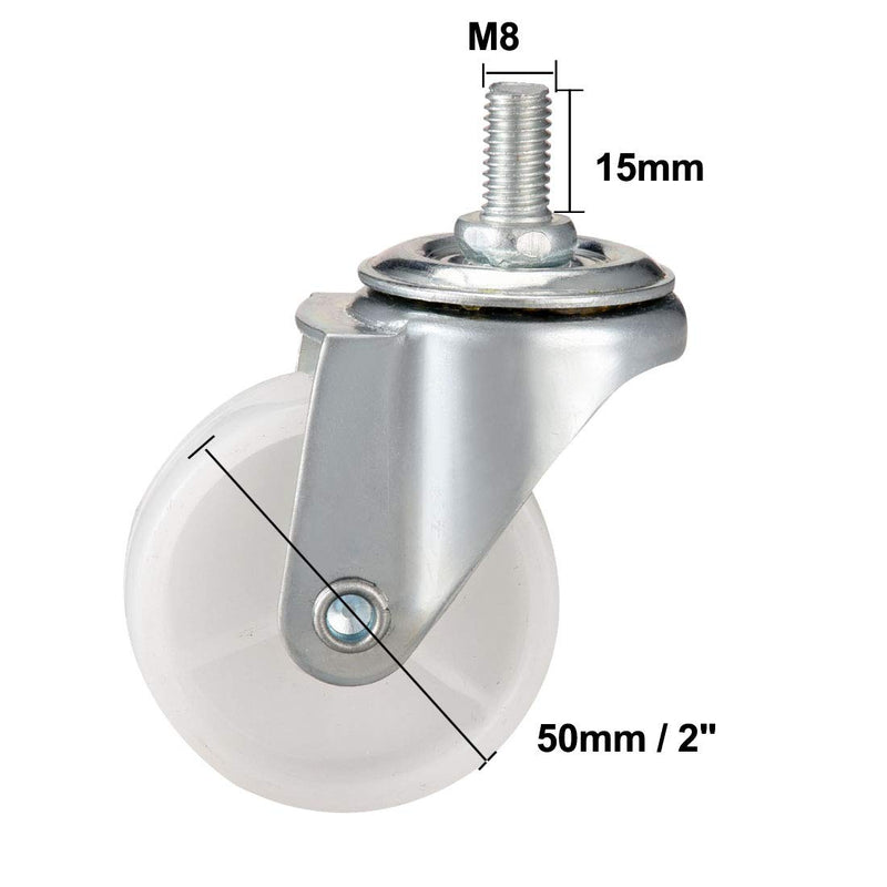  [AUSTRALIA] - uxcell 2 Inch Swivel Caster Wheels PP 360 Degree Threaded Stem Caster Wheel M8 x 15mm, 198lb Total Load Capacity, Pack of 4(2 Brake,2 No Brake)